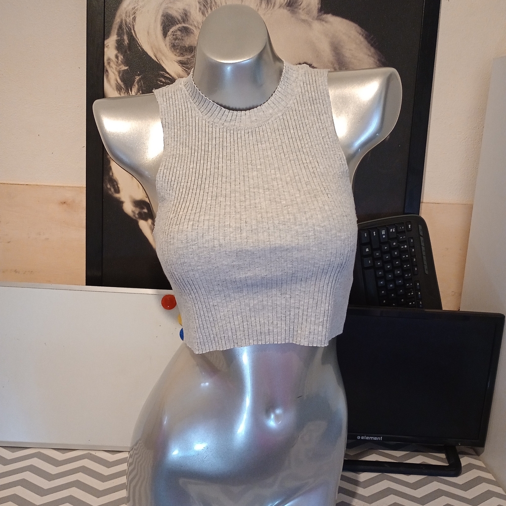 Aerie Light Gray Ribbed Crop Top